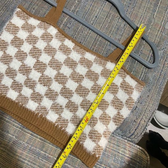 Hazel Moon Brown Cream Checkered Fuzzy Soft Cami Crop Top, Size Medium - Picture 9 of 10
